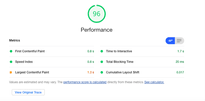 The performance audit for MysticStamp, showing an almost perfect score.